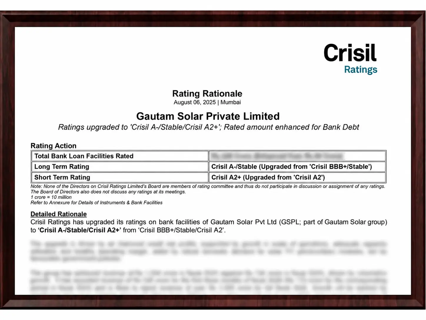 Crisil Rating Certificate